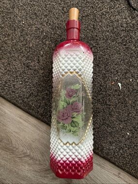 Vintage Pink Gradient Glass Decorative Bottle with Rose Motif